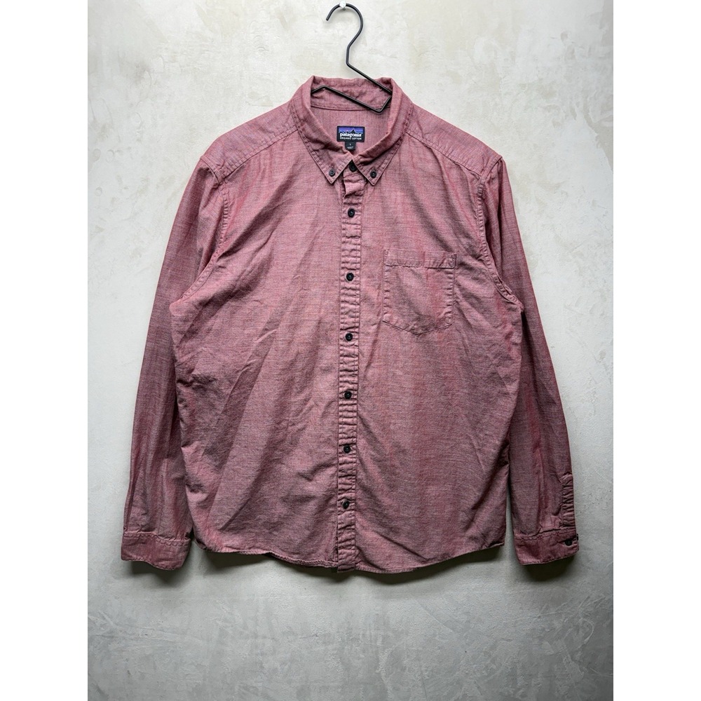 PATAGONIA Bluffside Shirt Mens L Red Organic Cotton Chambray Long Sleeve Button